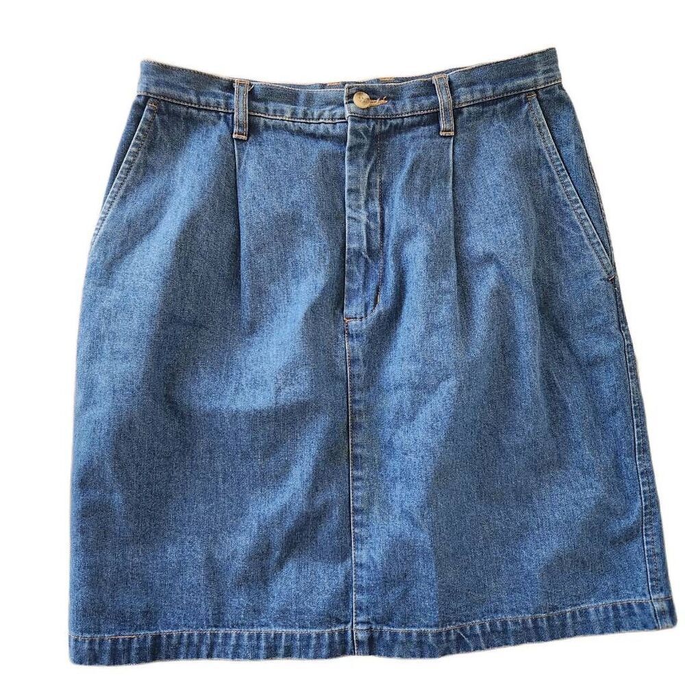 Eddie Bauer size 8 blue jean denim skirt pleated front 90s cotton above knee